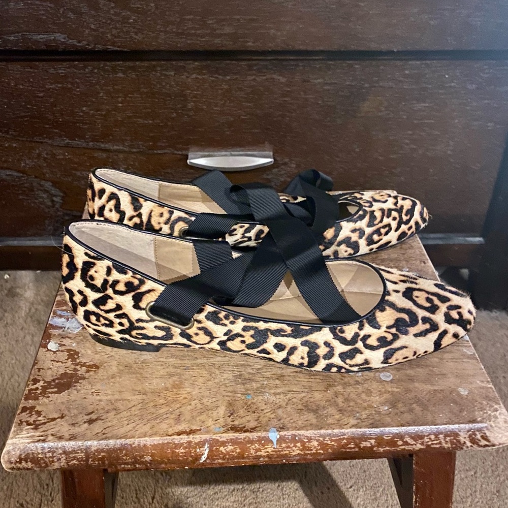 Splendid Leopard Ankle Tie Flats Size 8 1/2